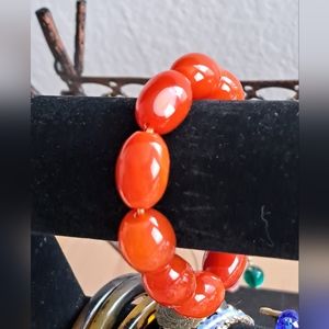 Carnelian Agate Grape Beaded Bracelet Natural Mineral Orange Red